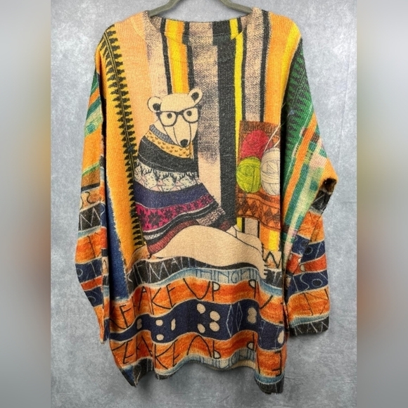 YESNO Womens Oversized Teddy Bear Graphic Pullover Wool Cotton Sweater Size 3XL - Picture 3 of 12